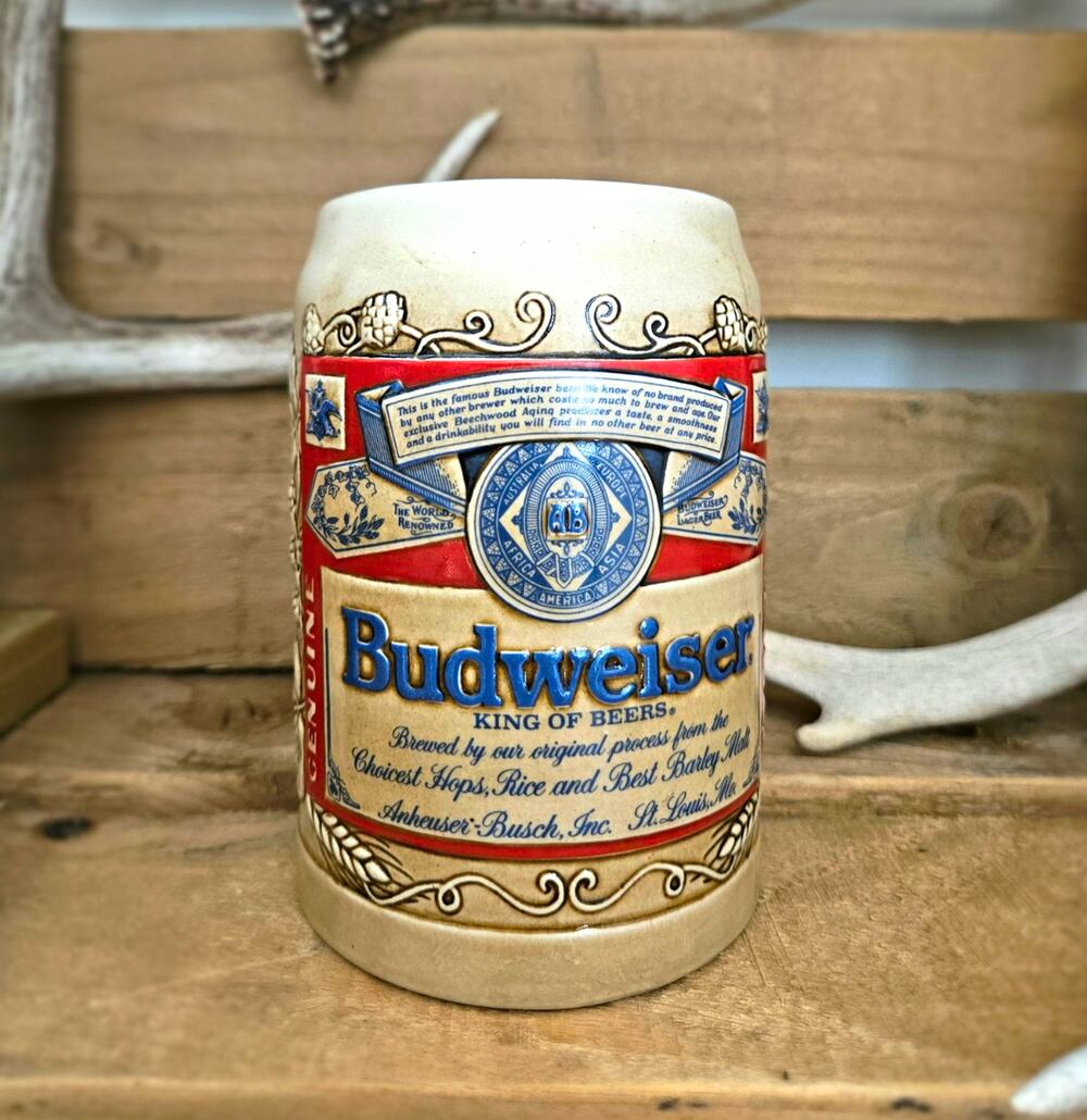 Vintage Budweiser Genuine Beer Stein Mug Ceramarte Brazil Stoneware Barware